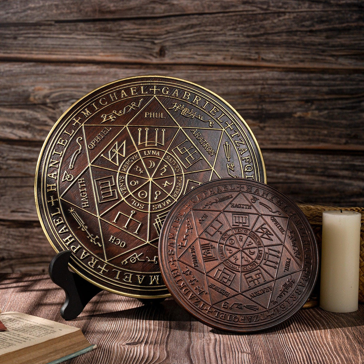 Seven Angels Disc Wood Carving - Amulet to protect against the evil eye, curses and spells - mokarve