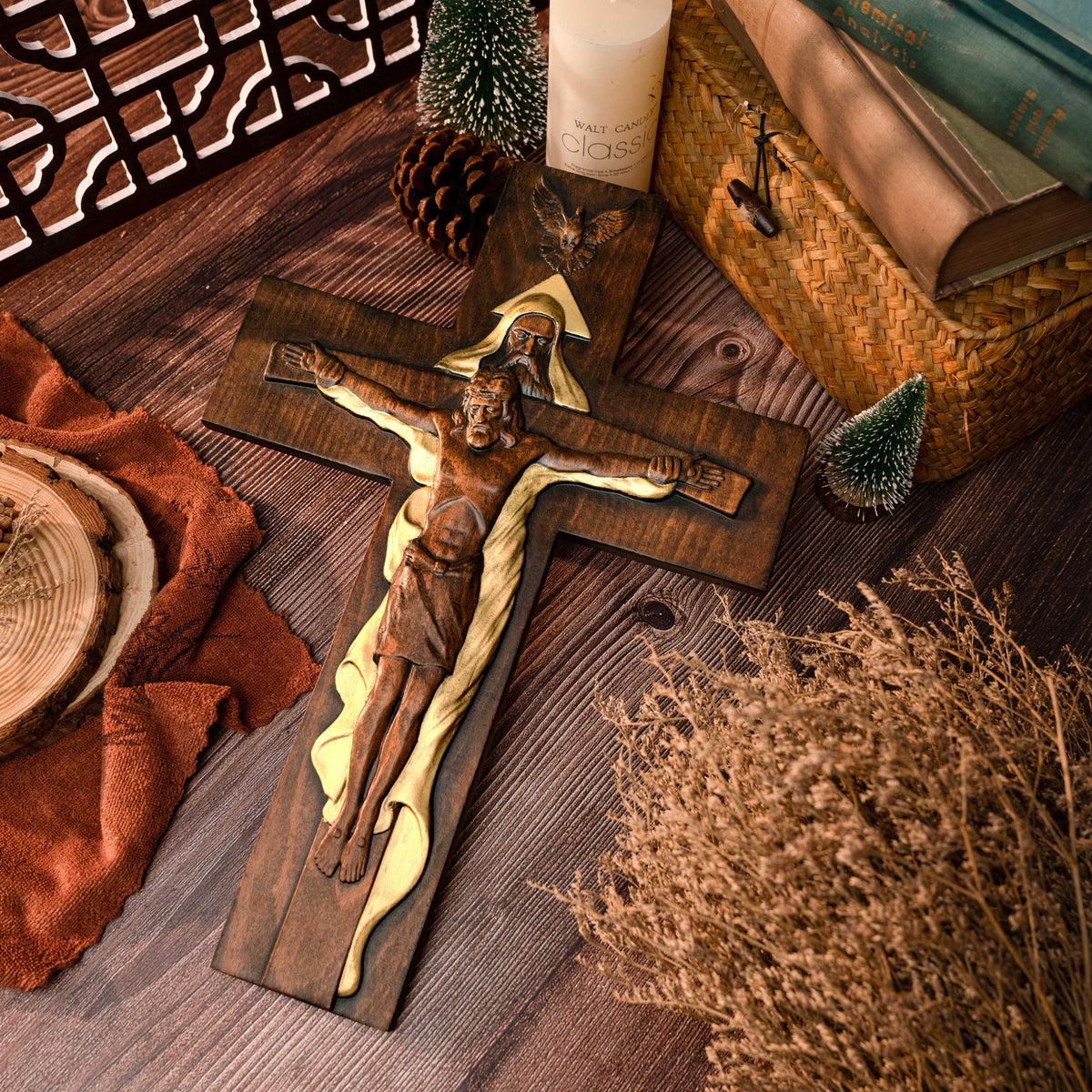 mokarve Holy Trinity Crucifix Wood Decor - mokarve