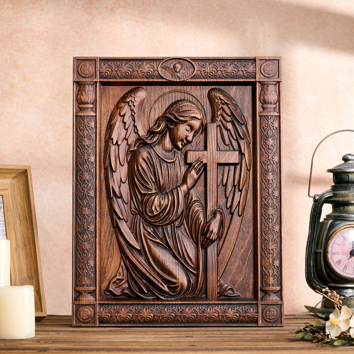 Hand-Carved Beech Wood Angel of Prayer: A Whisper of Heavenly Peace for Christian home decor and prayer spaces