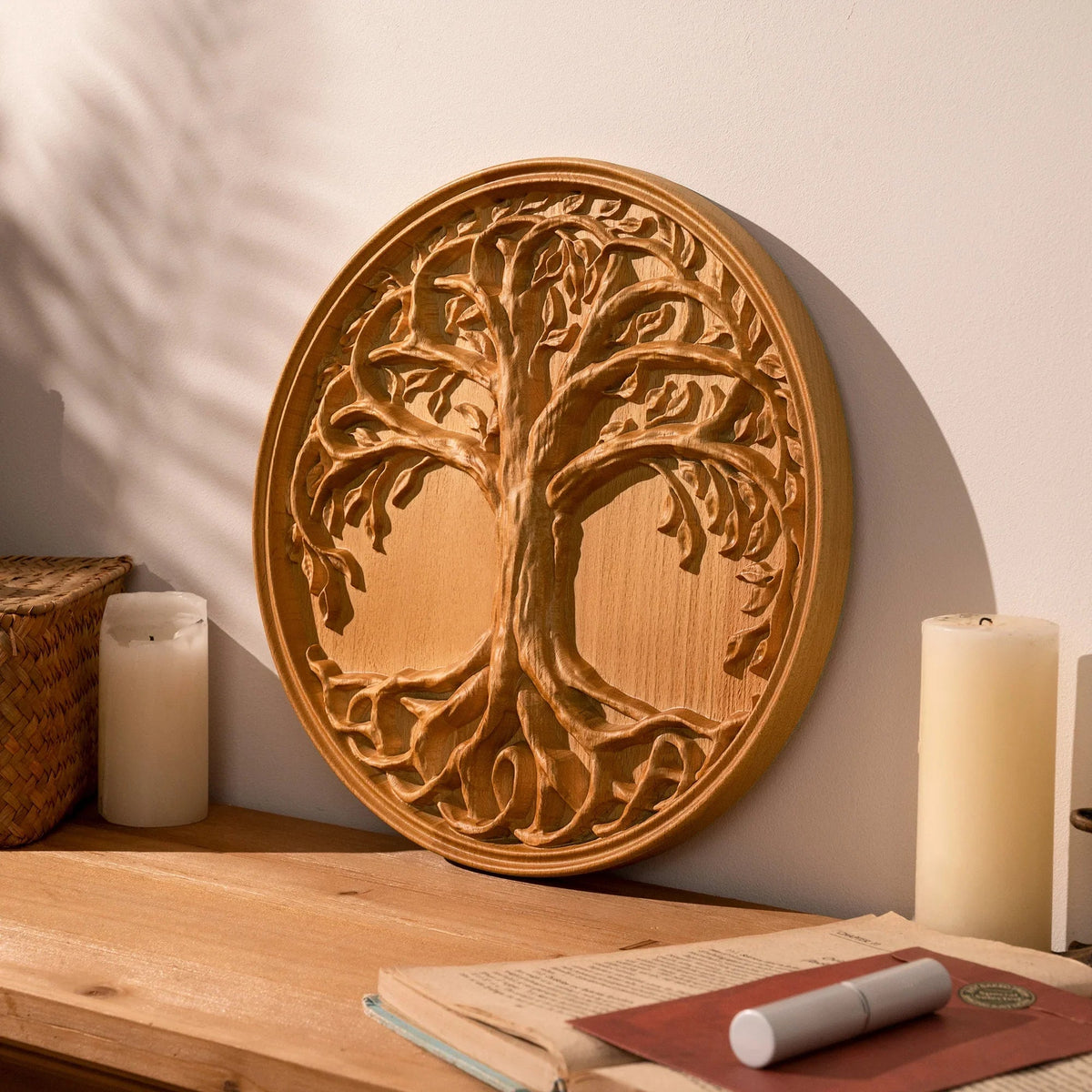 Tree of Life Wood Wall Art Decor Best Christmas Gift - With Free Stand - mokarve