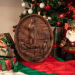 Our Lady of Fatima Wood Carving Decoration - Virgin Wall Pendant - mokarve