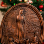 Our Lady of Fatima Wood Carving Decoration - Virgin Wall Pendant - mokarve