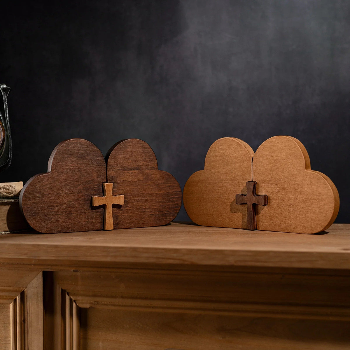 Double Heart Cross Wooden Ornament - Fill the Home with Love - mokarve