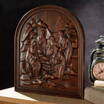 Natural beech nativity scene wood carving plaque - mokarve