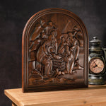 Natural beech nativity scene wood carving plaque - mokarve