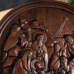 Natural beech nativity scene wood carving plaque - mokarve