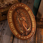 Retro Color Our Lady of Guadalupe Wood Carving -The patron saint of Mexico, America and unborn children - mokarve