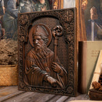 mokarve Saint Patrick Wood Carved Icon Religious Gift Wall Hanging Art Work - mokarve