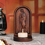 Guatalupe Wooden Candlestick Tabletop Prayer Ornament for Christian home decor and prayer spaces