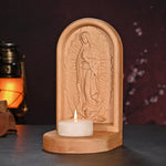 Guatalupe Wooden Candlestick Tabletop Prayer Ornament - mokarve