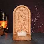Guatalupe Wooden Candlestick Tabletop Prayer Ornament - mokarve