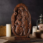 Natural Beechwood Nativity Scene Wooden Carved Plaque Tabletop Arrangement - mokarve