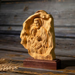 Southern European Boxwood Holy Family Blessing Ornament - Engraved with Your Surname - mokarve