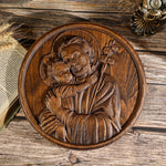Joseph and Baby Jesus wood carving plaque - Father‘s day gift - mokarve