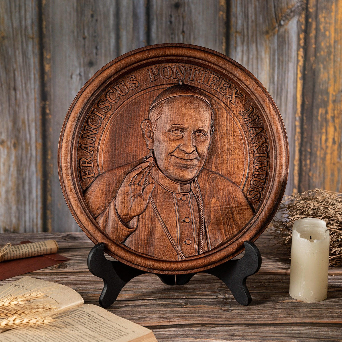 Pope Francis Wooden Wall Hanging Decorative Souvenir - mokarve