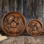 Holy family wood carving plaque - Best wall decor for home - mokarve
