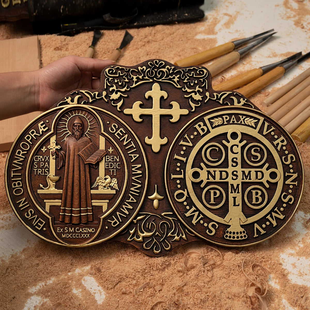 St. Benedict's Exorcism Medal Christian Exorcism Plaque - Wall Decor - mokarve