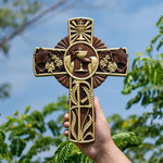 Holy Grail Wood Craving Cross-Handmade Religious Medal Gift - mokarve
