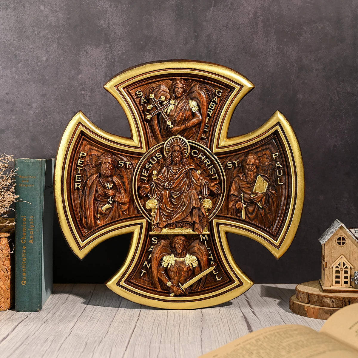 Trinity Jesus and Mary Wood Cross - mokarve