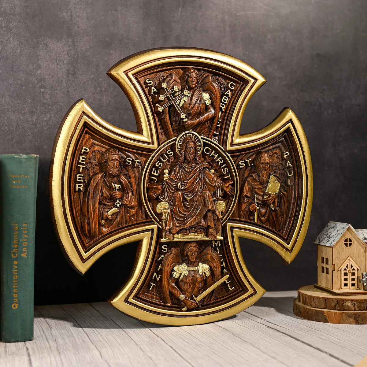 Trinity Jesus and Mary Wood Cross - mokarve