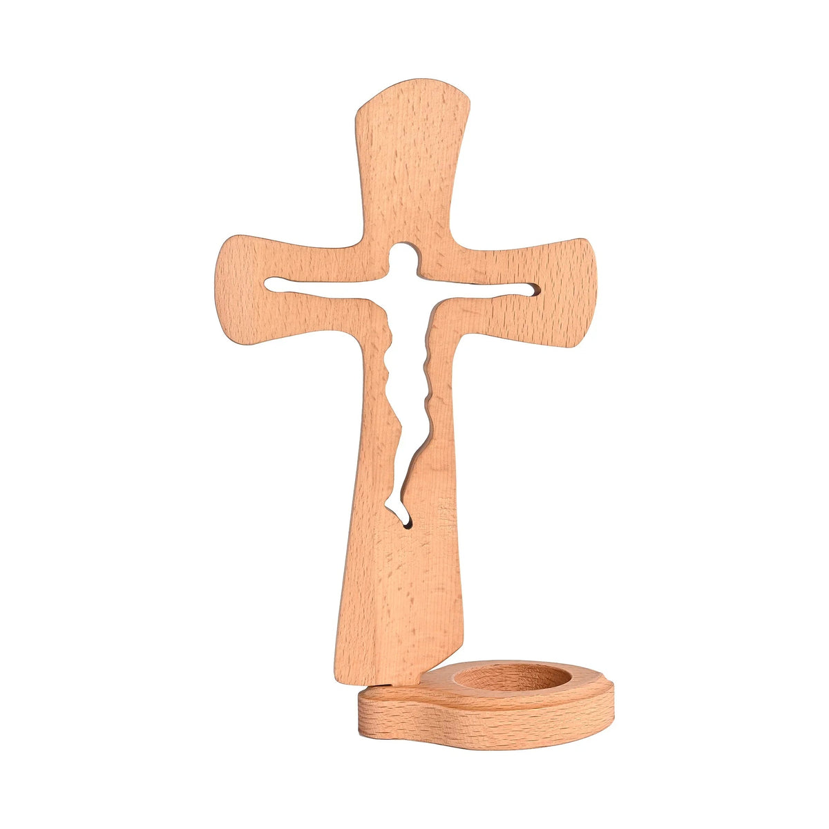 Beechwood Cross Candle Holder: Bearing Faith in Wood, Kindling Devotion with Light - mokarve