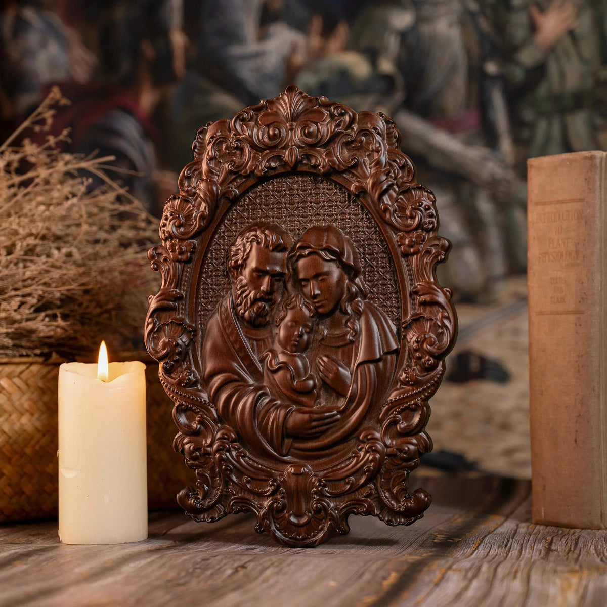 mokarve Holy family Nativity Wood Carving Gift Religious Family Wall Decor - mokarve