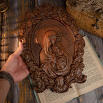 Mother Mary with Baby Jesus Wood Carving Decor - mokarve