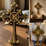 Beechwood Ornate Cross – Gold Accented Christian Wall Cross