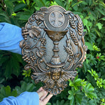 First Communion Christian Wood Carving - Sacrament of the Holy Eucharist Plaque - mokarve