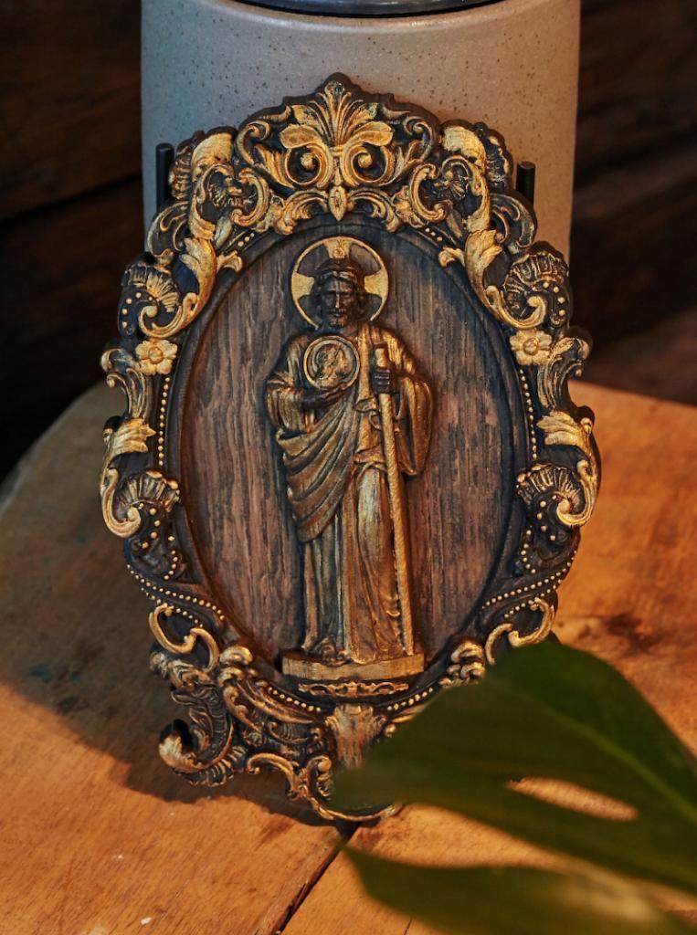Custom Saint Jude Wood Carving 20" Piece for Christian home decor and prayer spaces