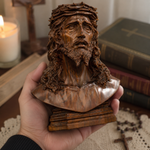 Boxwood Jesus Crown with Thorns Half-Length Desktop Ornament - side view