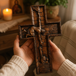 Christ Still Reaches Down – Hand-Carved Beechwood Savior Cross - gift presentation