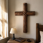 Hand-Carved Beechwood Intertwined Cross of Unity in Christ - design detail
