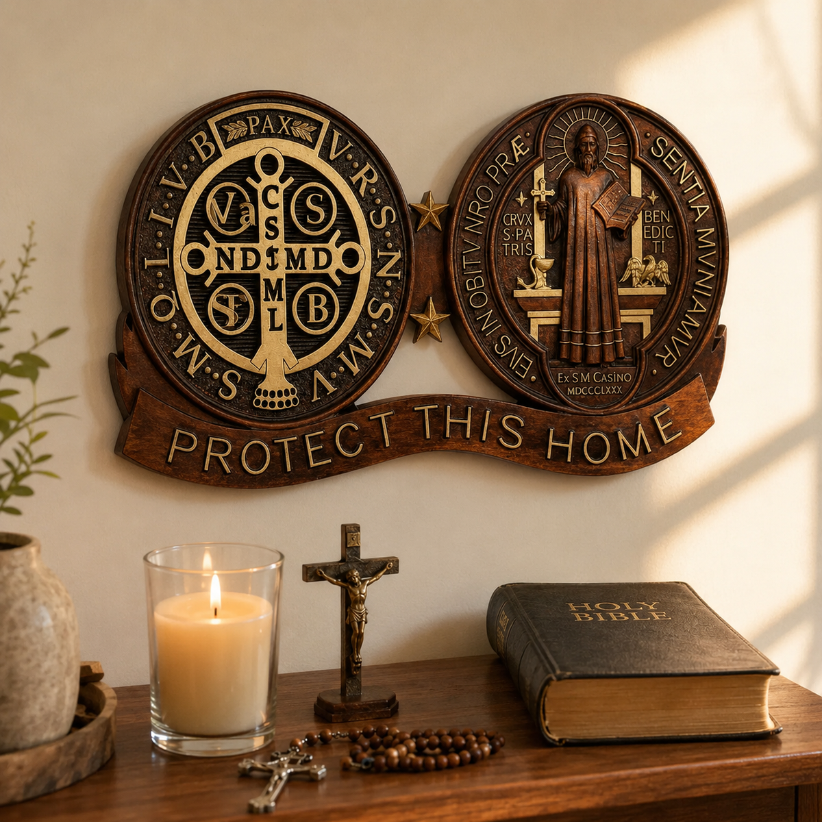St. Benedict's Exorcism Medal Christian Wall Plaque - Best Christmas Gift - design detail