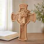 Sacred Thorn Crown Wooden Cross ✝ | Hand-Carved Beechwood Crucifix with Crown of Thorns - design detail