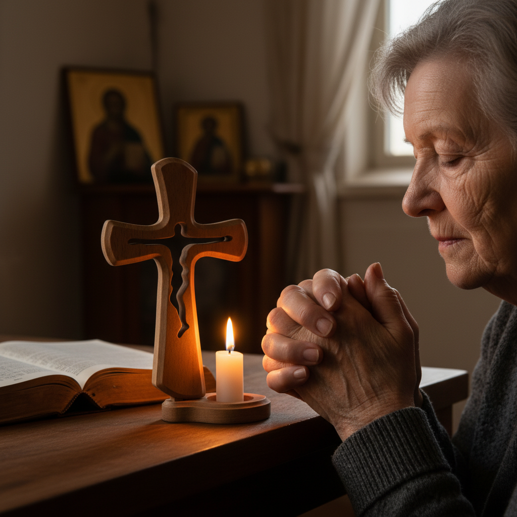 Beechwood Cross Candle Holder: Bearing Faith in Wood, Kindling Devotion with Light - side view