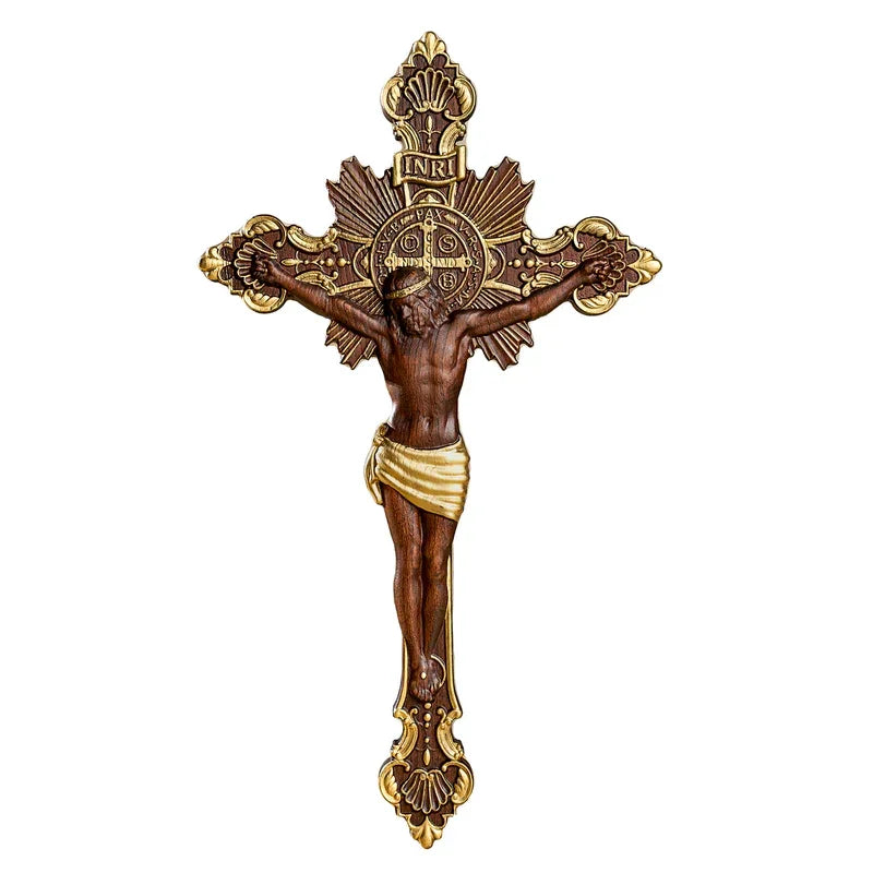 St. Benedict's Exorcism Cross Large Wooden Sculpture - mokarve