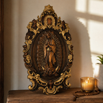 A Handcrafted Sanctuary: Our Lady of Guadalupe Wood Carving - design detail