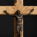 Holy City Wood Olive Wood Crucifix with Bronze Christ — Handcrafted Prayer Cross - side view