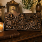 Trinity of Grace” Hand-Carved Jesus & Holy Spirit Wood Wall Art – 22.75