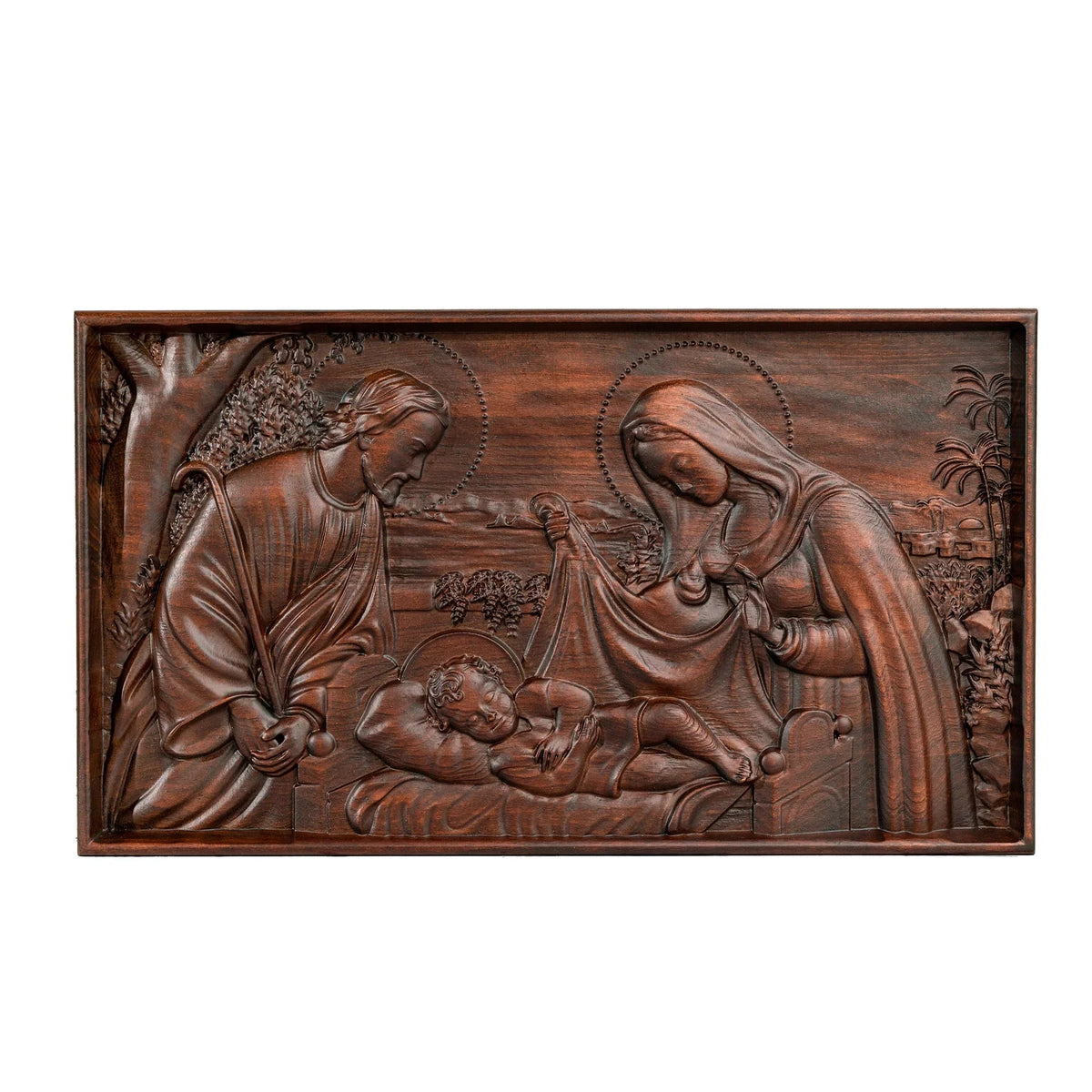 Nativity Scene Wood Carved Plaque, Religious Wall Decor, Christmas Gift - mokarve