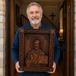 Jesus Christ Pantocrator Wood Carving - size and finish detail
