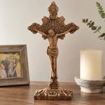 Wood carving of the Cross of the Order of Saint Benedict - with base