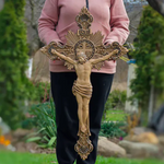 St. Benedict's Exorcism Cross Large Wooden Sculpture - craftsmanship detail