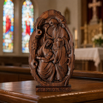 Natural Beechwood Nativity Scene Wooden Carved Plaque Tabletop Arrangement