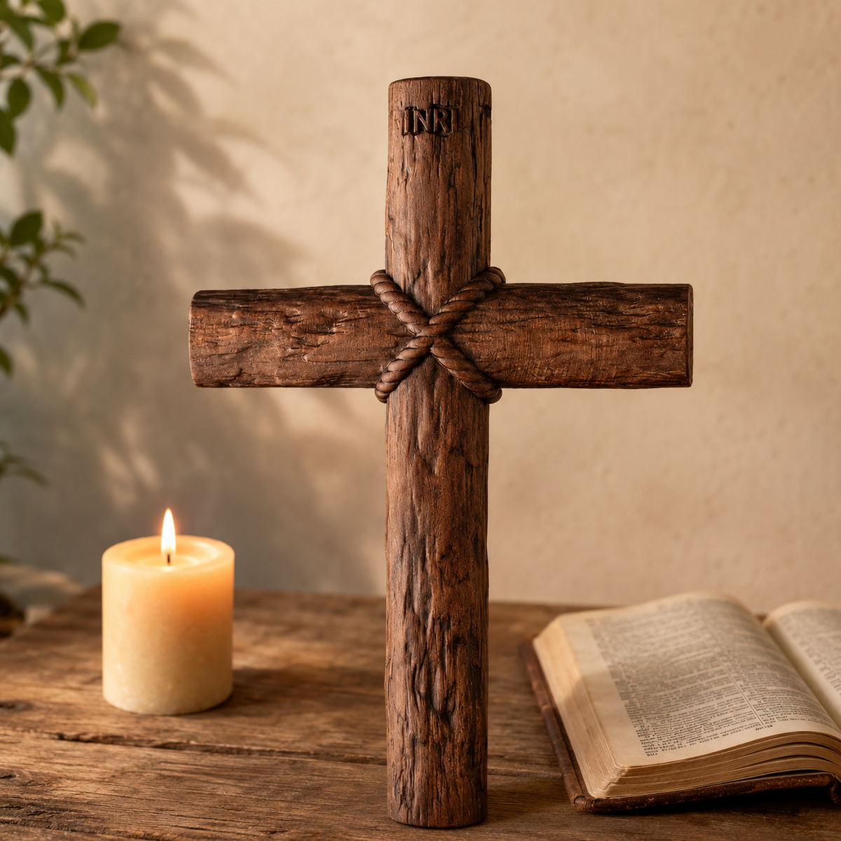 Hand-Carved Beechwood Intertwined Cross of Unity in Christ for Christian home decor and prayer spaces