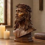 Boxwood Jesus Crown with Thorns Half-Length Desktop Ornament - side view