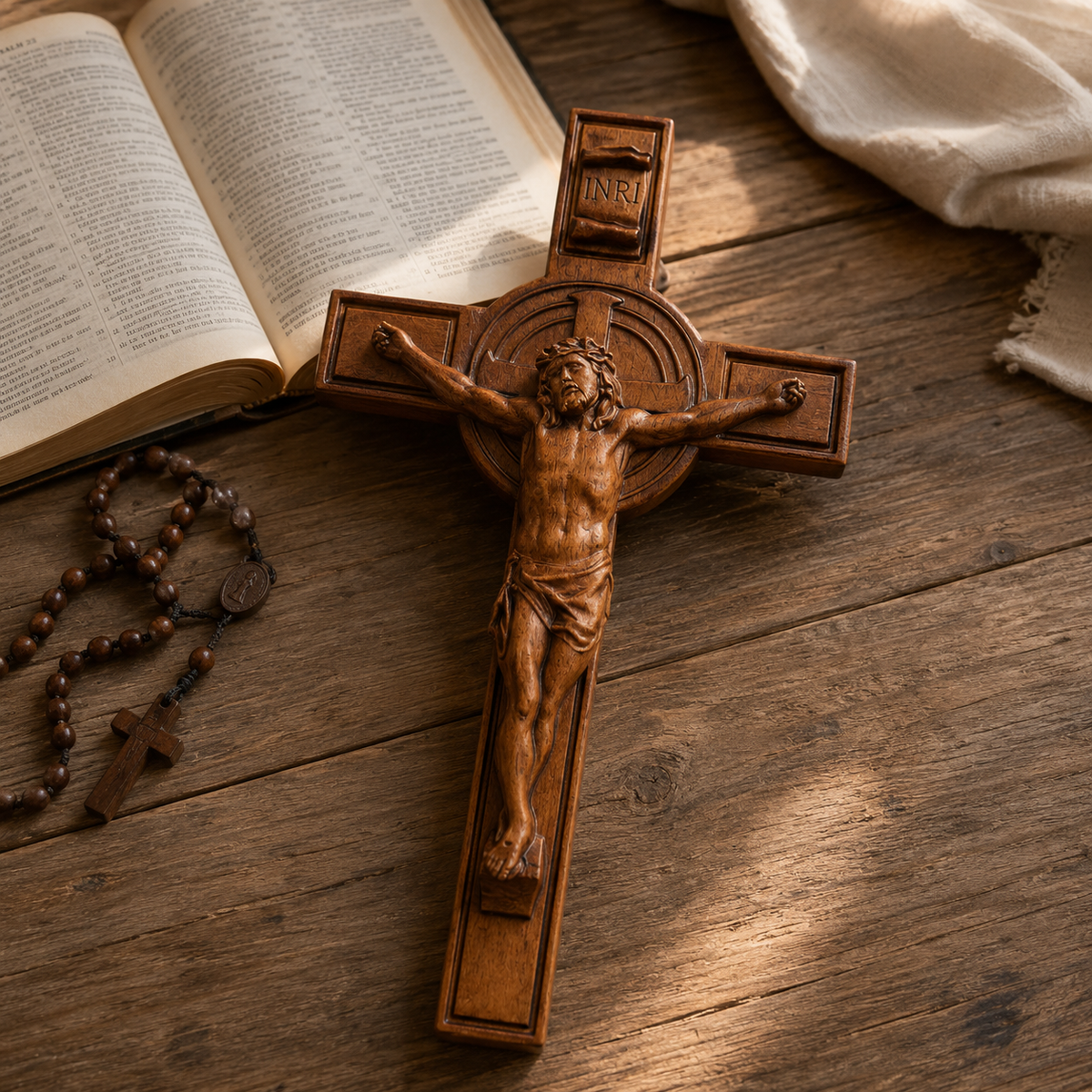 mokarve INRI Wood Carving Crucifix - product view
