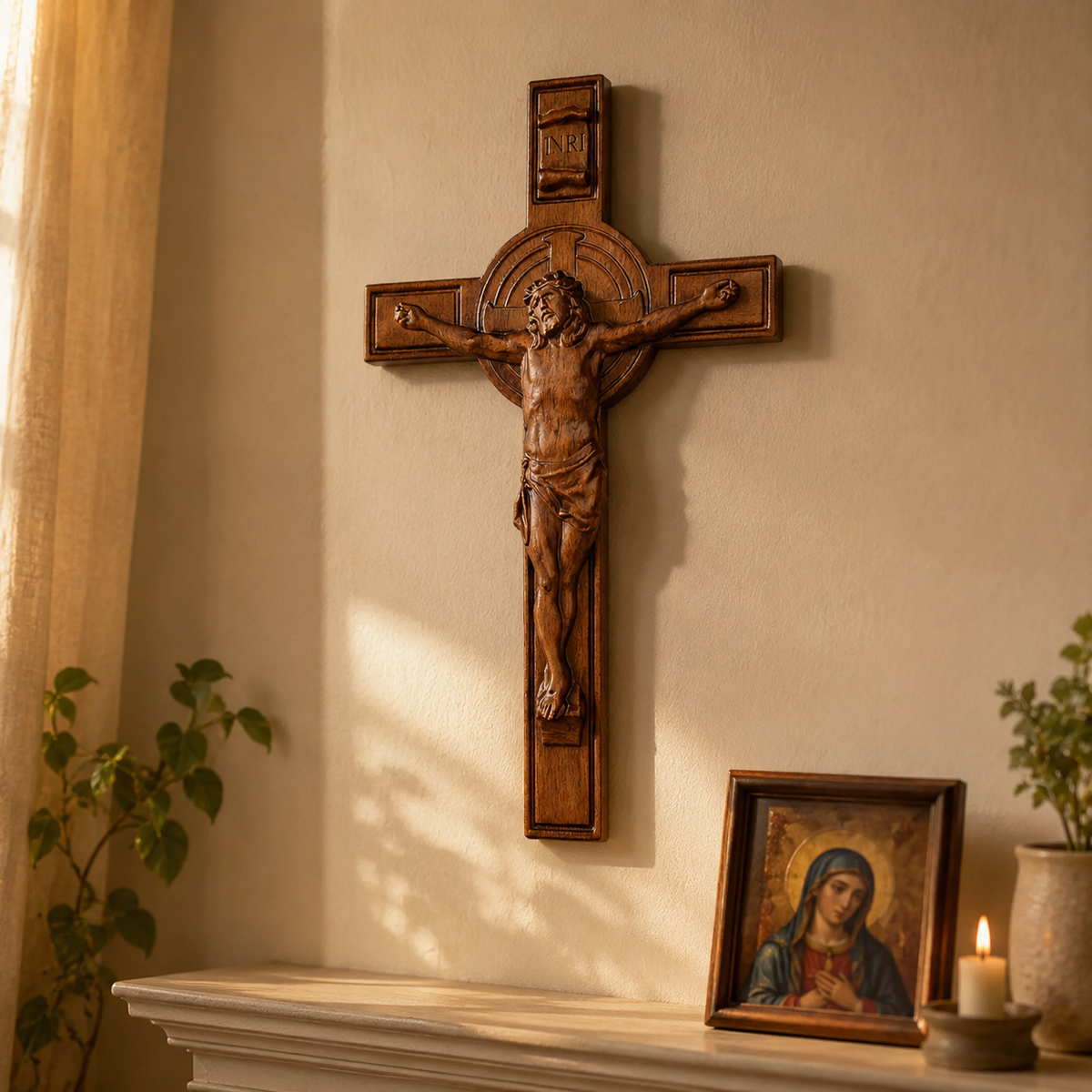 mokarve INRI Wood Carving Crucifix - product view