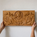 Trinity of Grace” Hand-Carved Jesus & Holy Spirit Wood Wall Art – 22.75